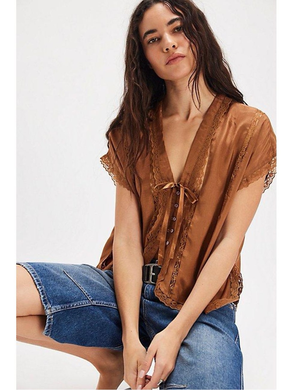 Free People Marigold Shine Lace Top